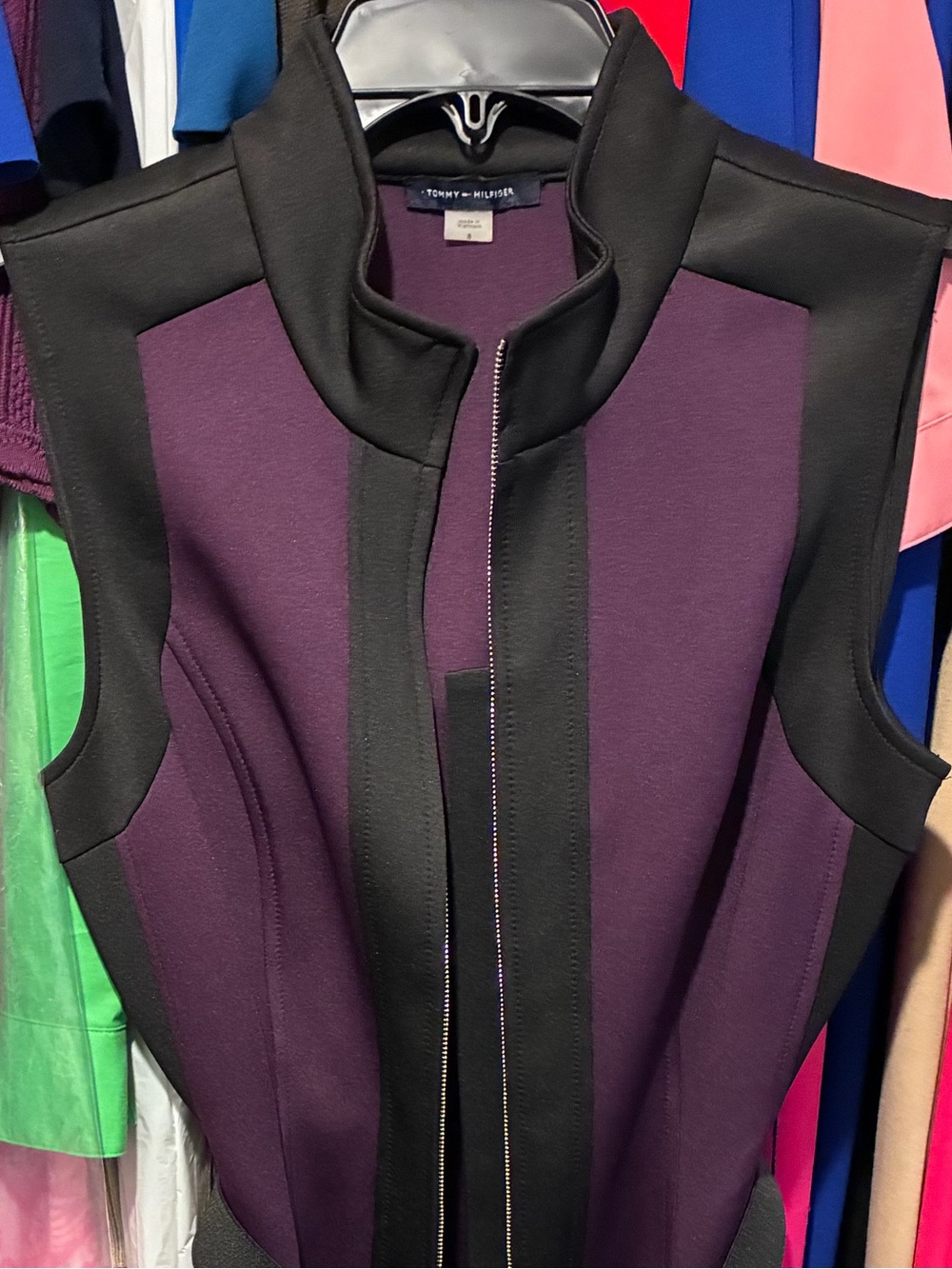 Tommy Hilfiger Sleeveless Plum Sheath Dress with Black Trim and Belt